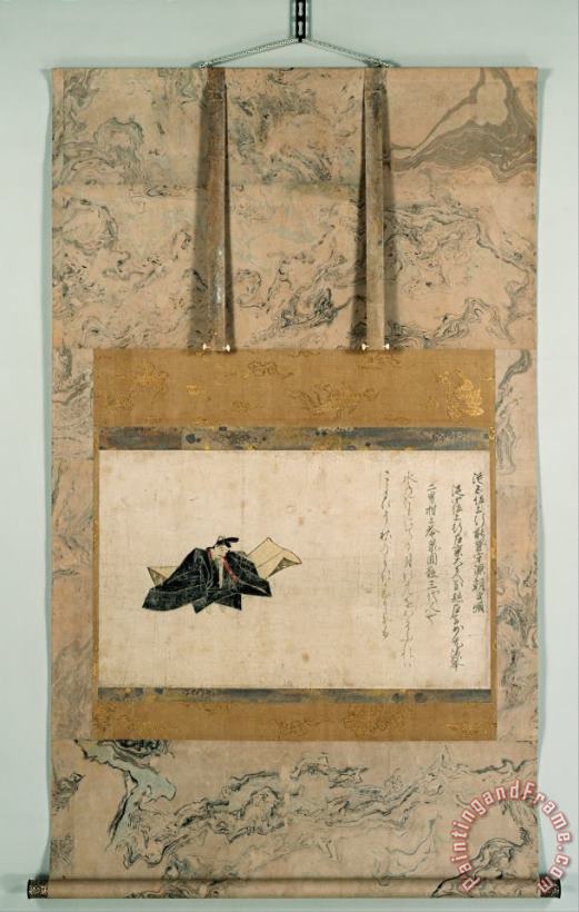 Attributed to Fujiwara-no-nobuzane Important Cultural Property Portrait of Minamoto No Shitago From The Satake Version of The Thirty S... Art Print