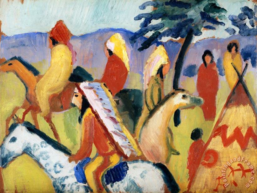 August Macke Reitende Indianer Beim Zelt Art Painting