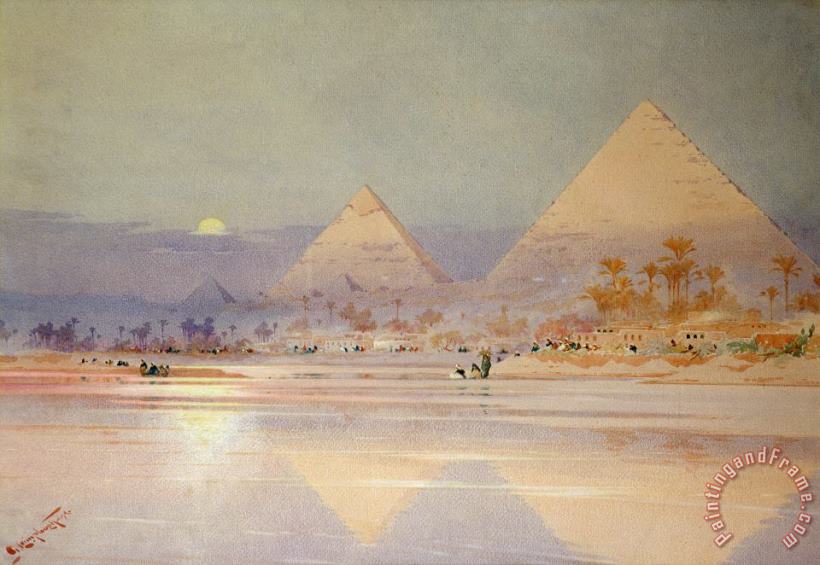 Augustus Osborne Lamplough The Pyramids at dusk Art Painting