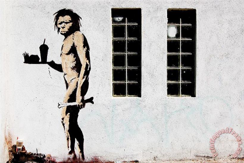 Ape Man Mcdonalds painting - Banksy Ape Man Mcdonalds Art Print