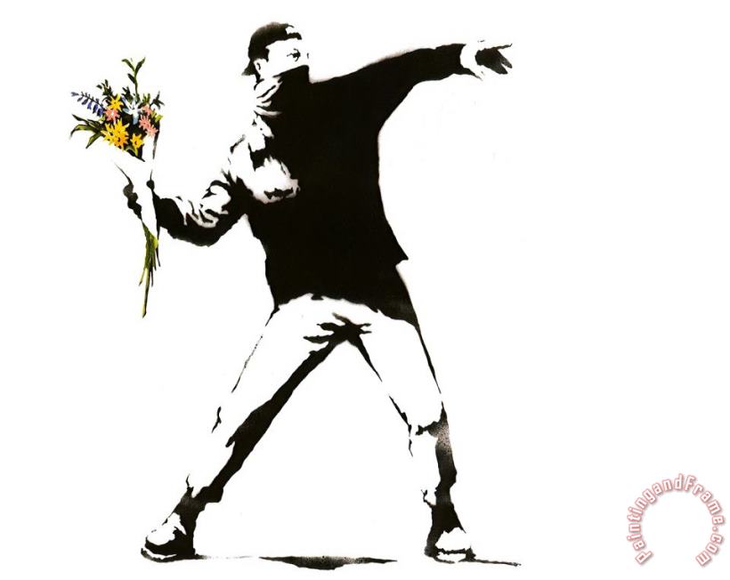 Flower Thrower White painting - Banksy Flower Thrower White Art Print