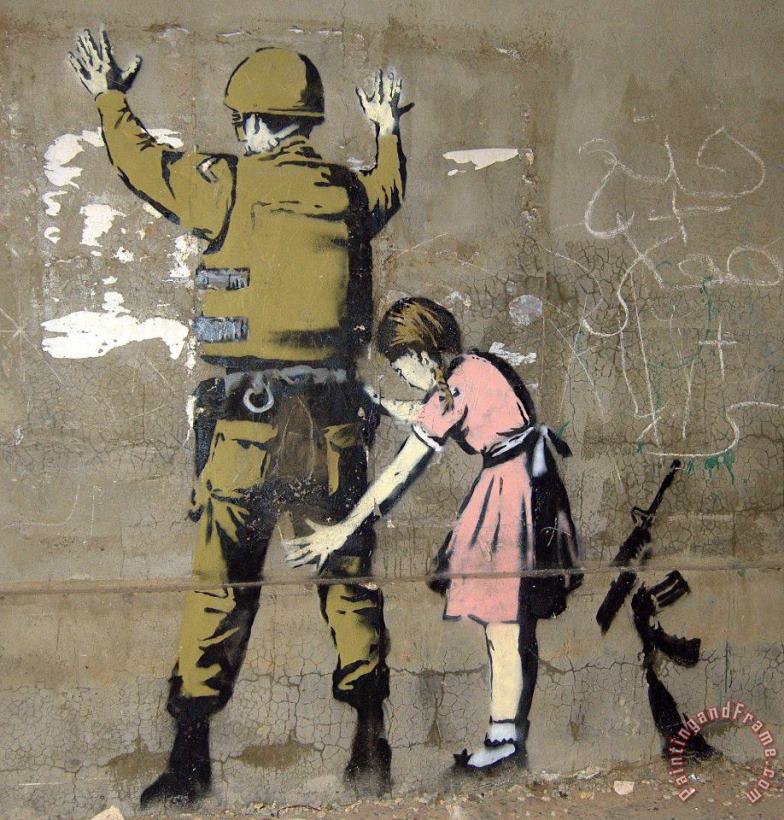 Banksy Girl Searching Soldier Gun Art Painting