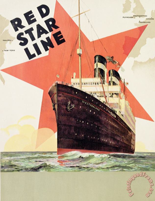 Poster Advertising The Red Star Line painting - Belgian School Poster Advertising The Red Star Line Art Print