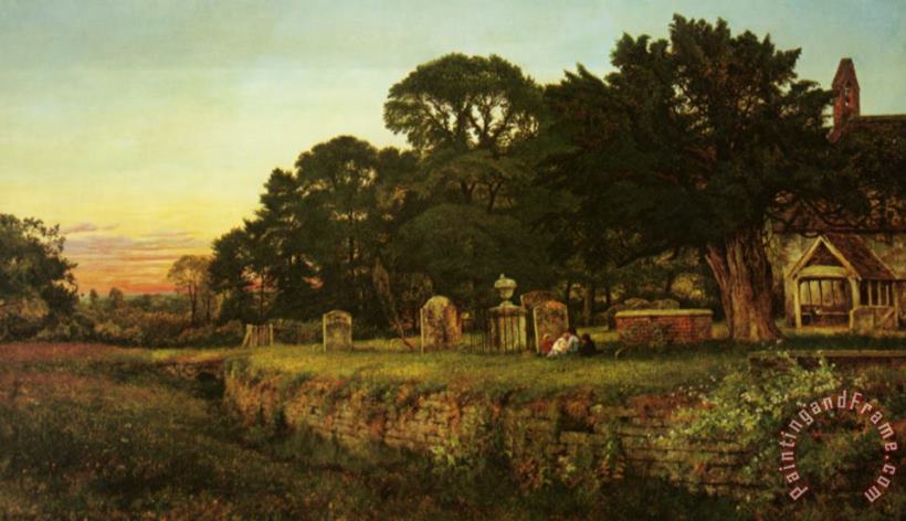 In a Country Churchyard painting - Benjamin Williams Leader In a Country Churchyard Art Print