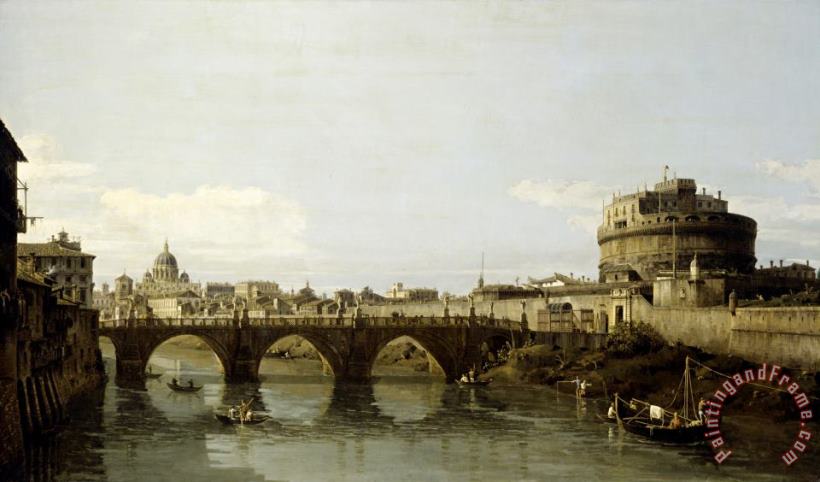 View of The Tiber in Rome with The Castel Sant'angelo painting - Bernardo Bellotto View of The Tiber in Rome with The Castel Sant'angelo Art Print