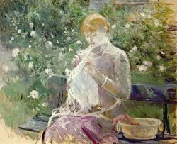 Berthe Morisot Pasie sewing in Bougivals Garden