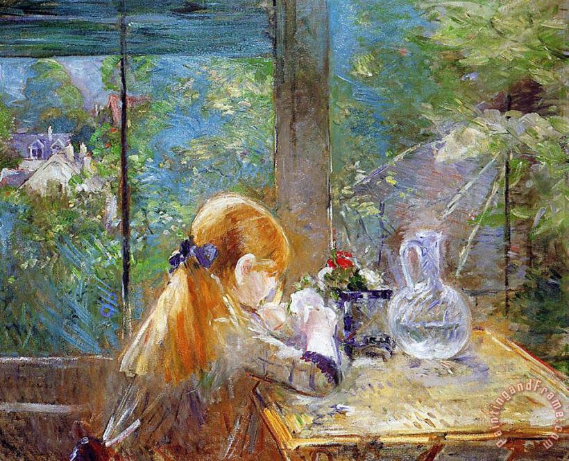 Red-haired girl sitting on a veranda painting - Berthe Morisot Red-haired girl sitting on a veranda Art Print