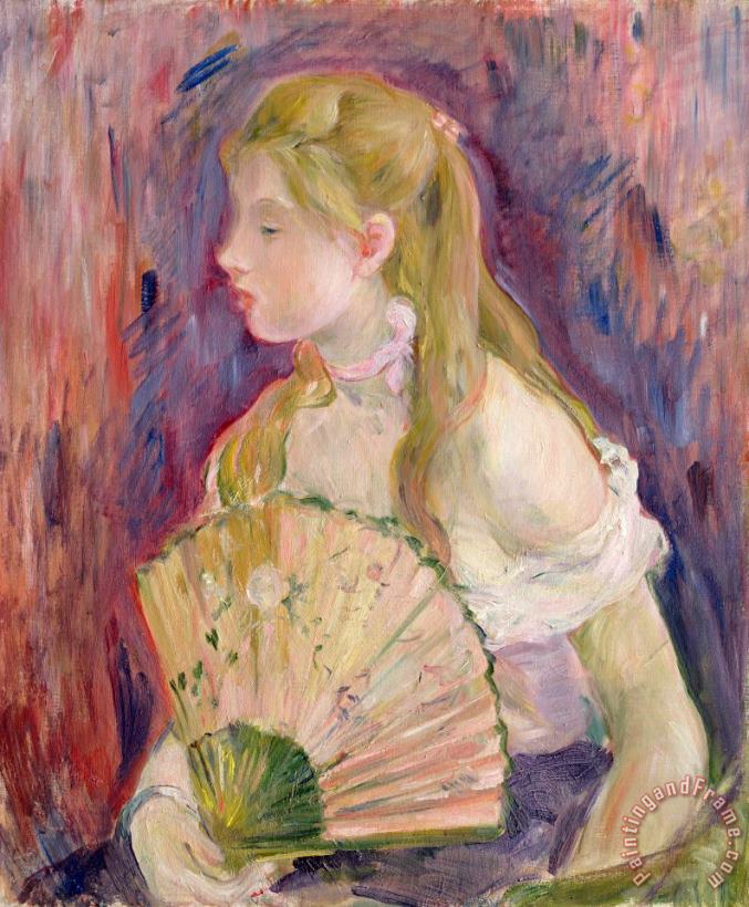 Young Girl with a Fan painting - Berthe Morisot Young Girl with a Fan Art Print