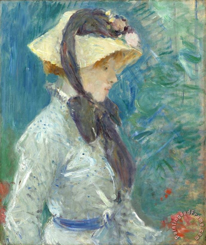 Young Woman with a Straw Hat painting - Berthe Morisot Young Woman with a Straw Hat Art Print