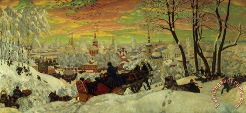 Arriving for the Holidays painting - Boris Mihajlovic Kustodiev Arriving for the Holidays Art Print