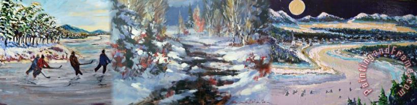 Richard Brodeur Hockey on The River painting - brent heighton Richard Brodeur Hockey on The River Art Print