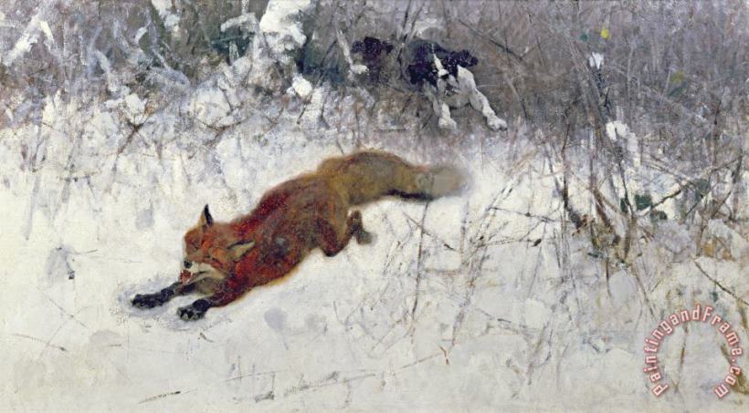  Fox Being Chased through the Snow painting - Bruno Andreas Liljefors  Fox Being Chased through the Snow Art Print