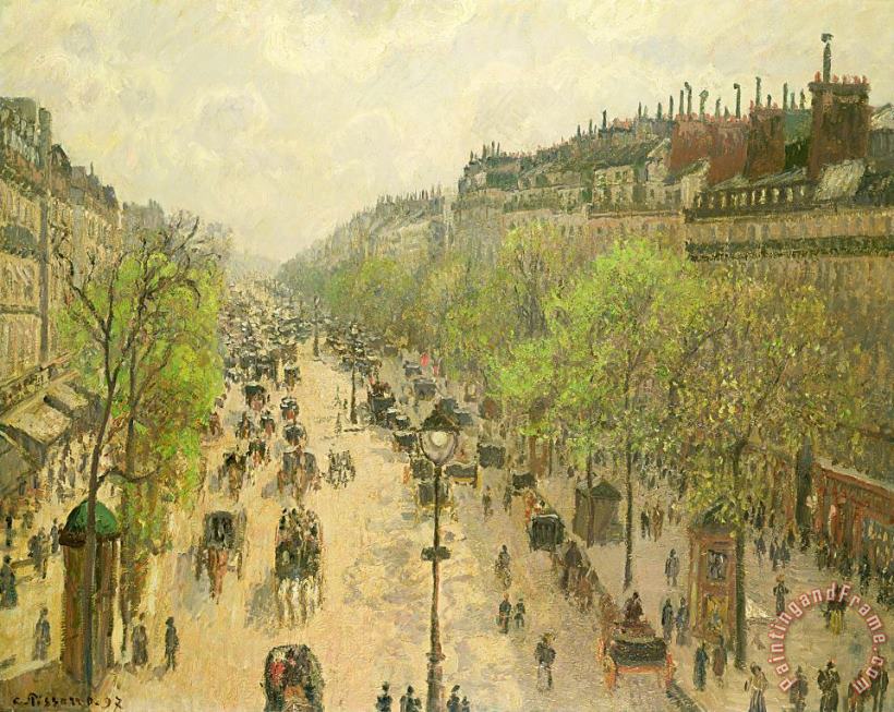 Boulevard Montmartre, Morning, Grey Day painting - Camille Pissarro Boulevard Montmartre, Morning, Grey Day Art Print
