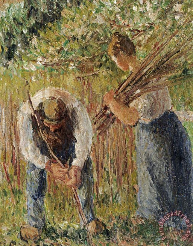 Farm Labourers Planting Stakes painting - Camille Pissarro Farm Labourers Planting Stakes Art Print