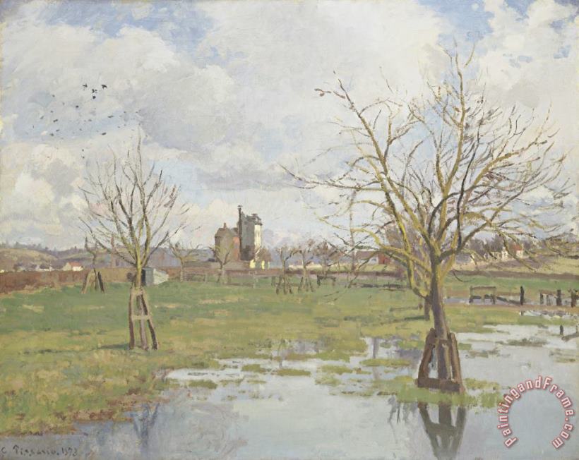 Camille Pissarro Flooded Fields at St. Ouen L'aumone Art Painting