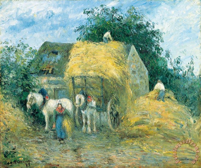 The Hay Cart, Montfoucault painting - Camille Pissarro The Hay Cart, Montfoucault Art Print