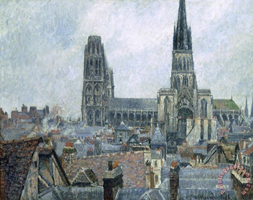 The Roofs of Old Rouen, Gray Weather painting - Camille Pissarro The Roofs of Old Rouen, Gray Weather Art Print