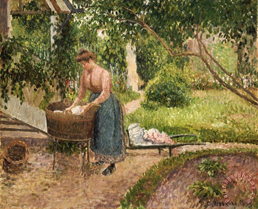 Washerwoman at Eragny painting - Camille Pissarro Washerwoman at Eragny Art Print