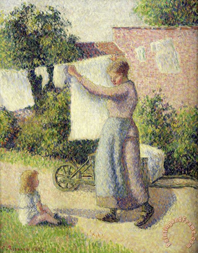 Woman Hanging Laundry painting - Camille Pissarro Woman Hanging Laundry Art Print