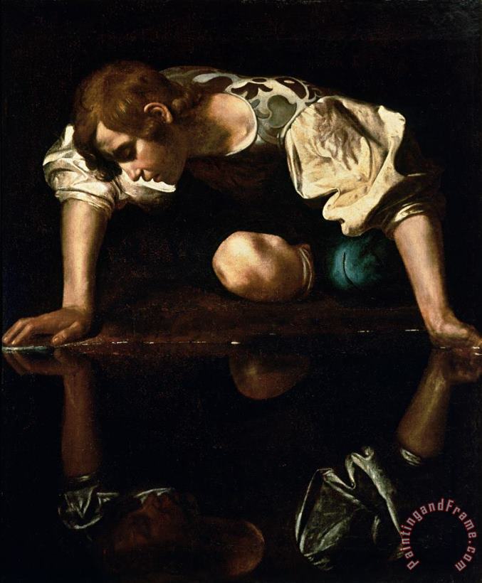 Narcissus 1608 painting - Caravaggio Narcissus 1608 Art Print