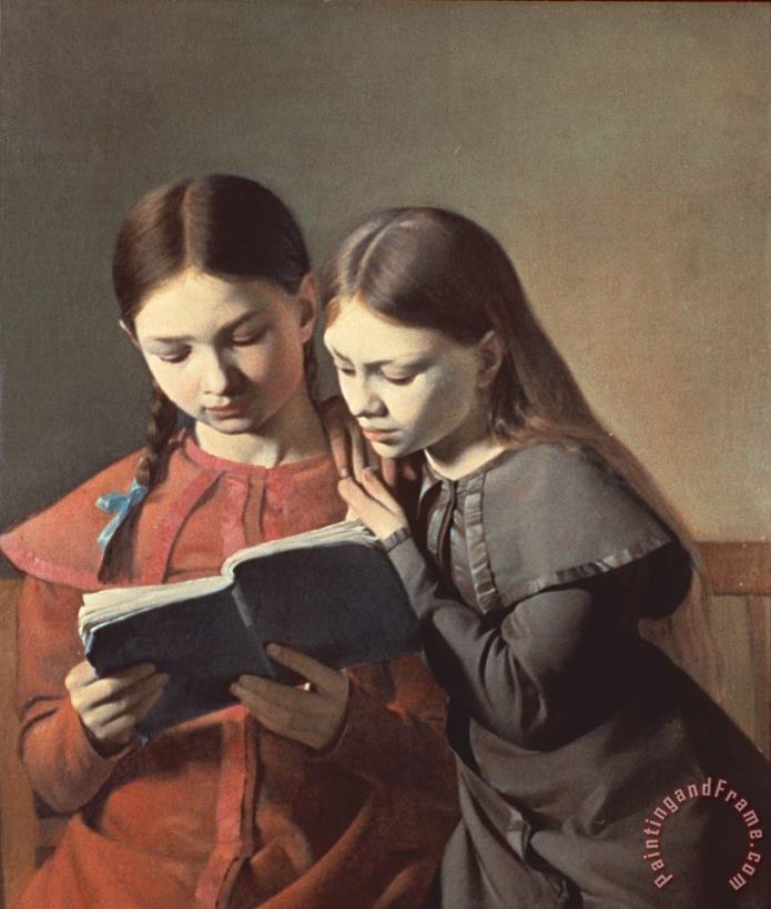 Sisters Reading a Book painting - Carl Hansen Sisters Reading a Book Art Print