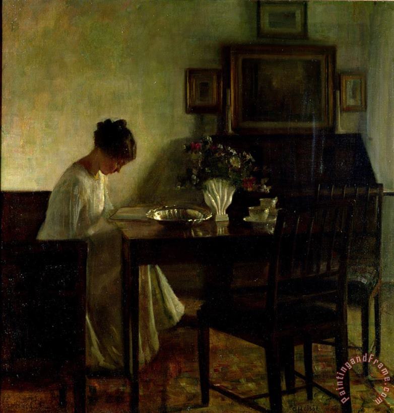 Girl Reading in an Interior painting - Carl Holsoe Girl Reading in an Interior Art Print