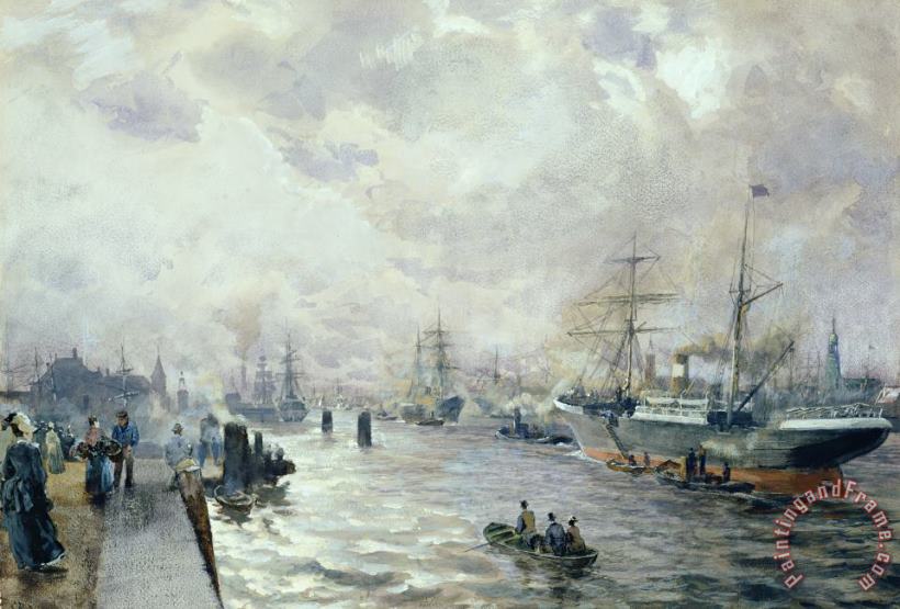 Carl Rodeck Sailing Ships in the Port of Hamburg Art Painting