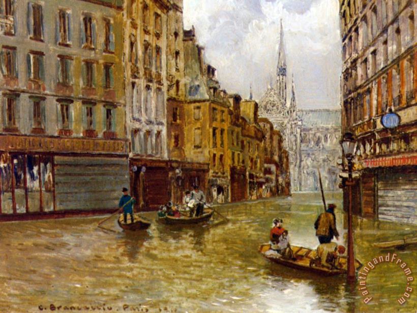 Carlo Brancaccio Street in Paris During Flood of 1910 Art Painting