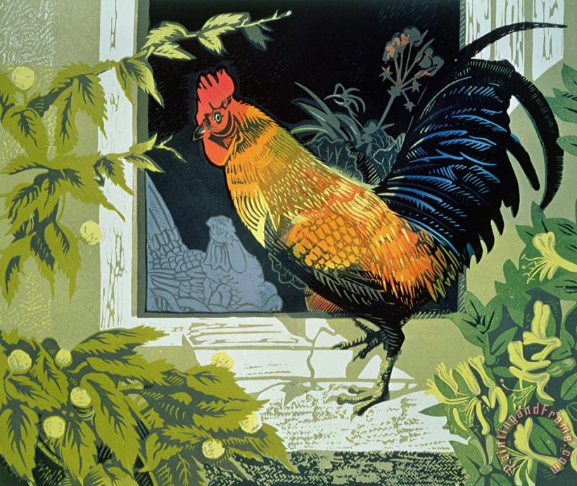 Gamecock And Hen painting - Carol Walklin Gamecock And Hen Art Print