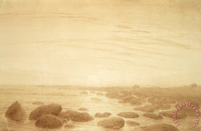 Moonrise on The Sea (sunset Across The Sea) (sepia Ink And Pencil on Paper) painting - Caspar David Friedrich Moonrise on The Sea (sunset Across The Sea) (sepia Ink And Pencil on Paper) Art Print