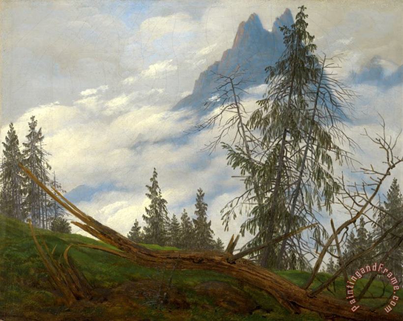 Caspar David Friedrich Mountain Peak with Drifting Clouds Art Print