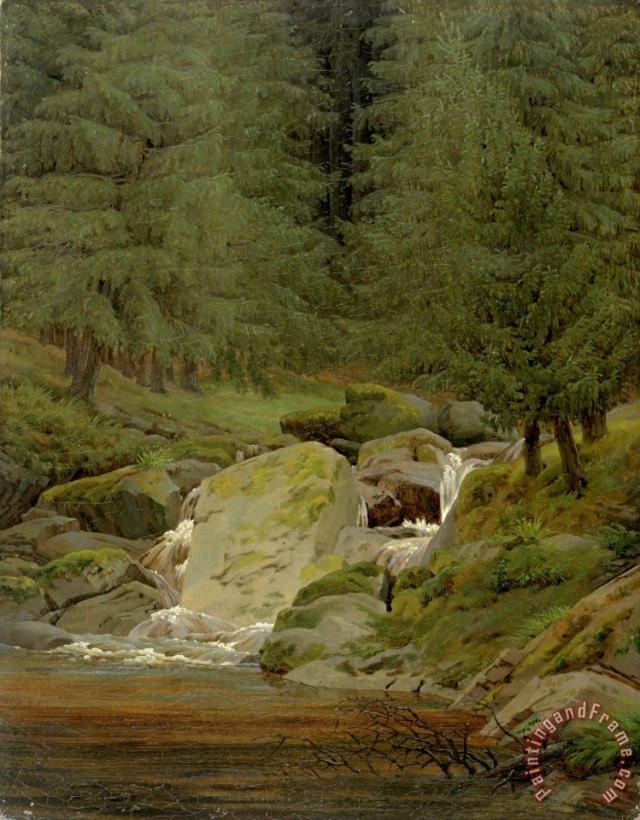 The Evergreens by The Waterfall (oil on Canvas) painting - Caspar David Friedrich The Evergreens by The Waterfall (oil on Canvas) Art Print