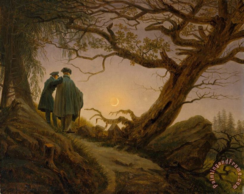 Caspar David Friedrich Two Men Contemplating The Moon Art Painting
