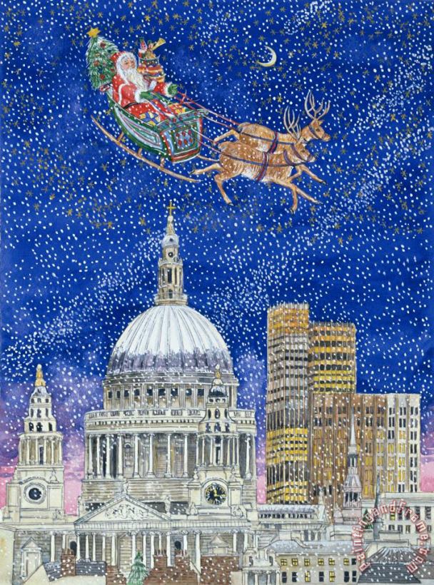 Father Christmas Flying Over London painting - Catherine Bradbury Father Christmas Flying Over London Art Print