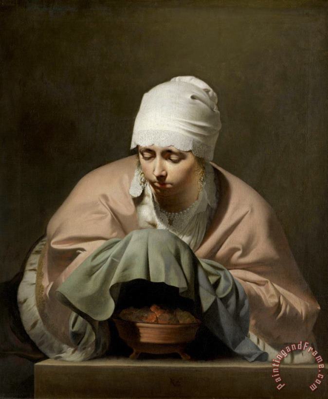 A Young Woman Warming Her Hands Over a Brazier: Allegory of Winter painting - Caesar Boetius van Everdingen A Young Woman Warming Her Hands Over a Brazier: Allegory of Winter Art Print