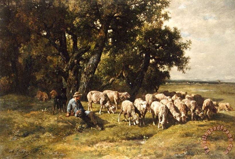 Charles Emile Jacques A shepherd and his flock Art Print