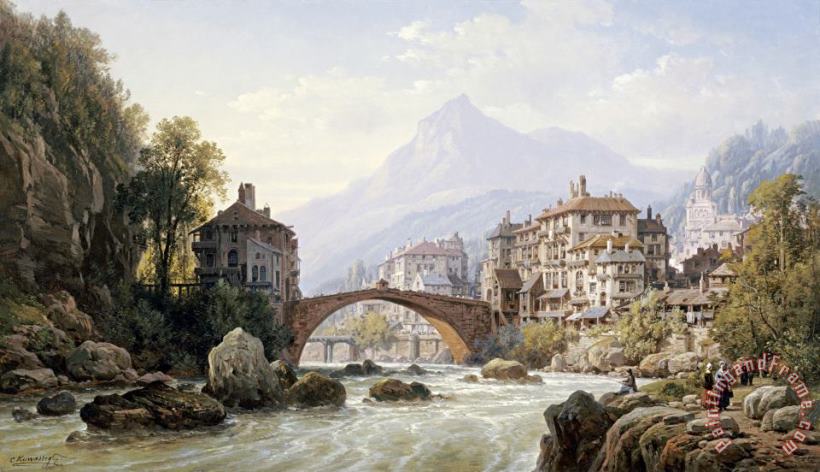 Charles Euphrasie Kuwasseg Le Vieux Pont Romain De St. Martin, Italy Art Painting