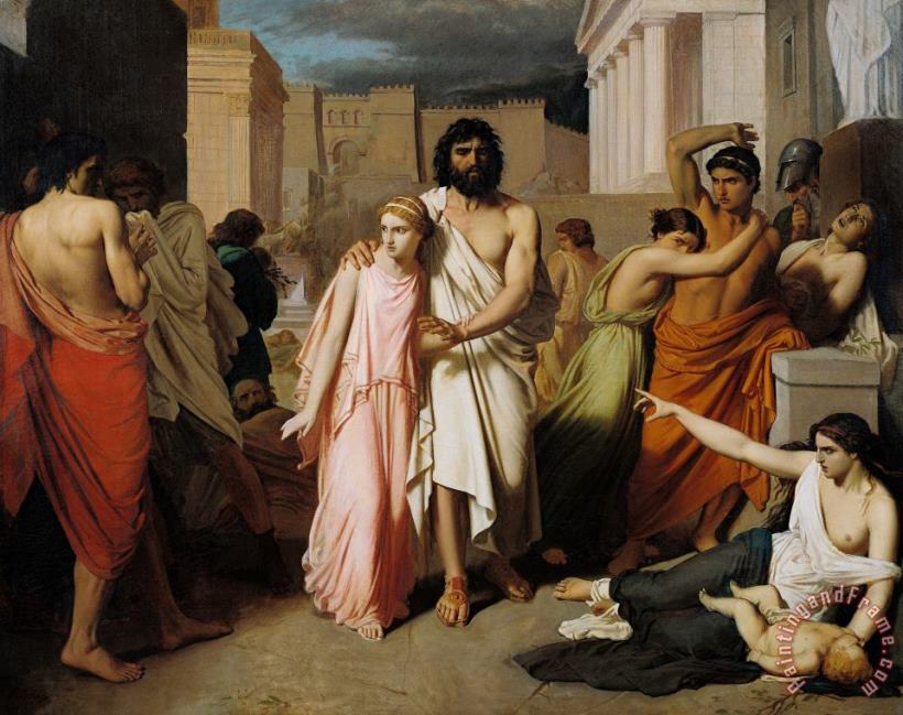Charles Francois Jalabert Oedipus And Antigone Or The Plague Of Thebes Art Print