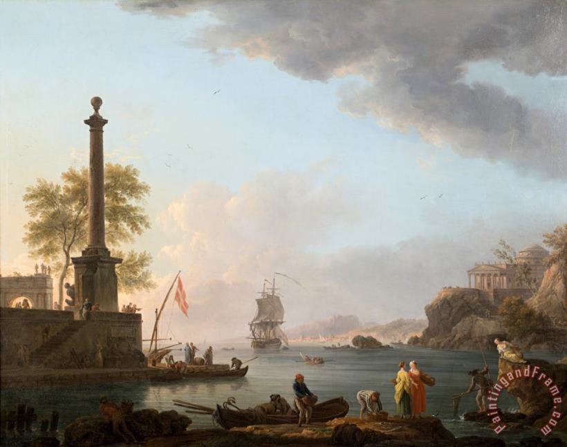 Charles Francois Lacroix Vue D'un Port Art Painting