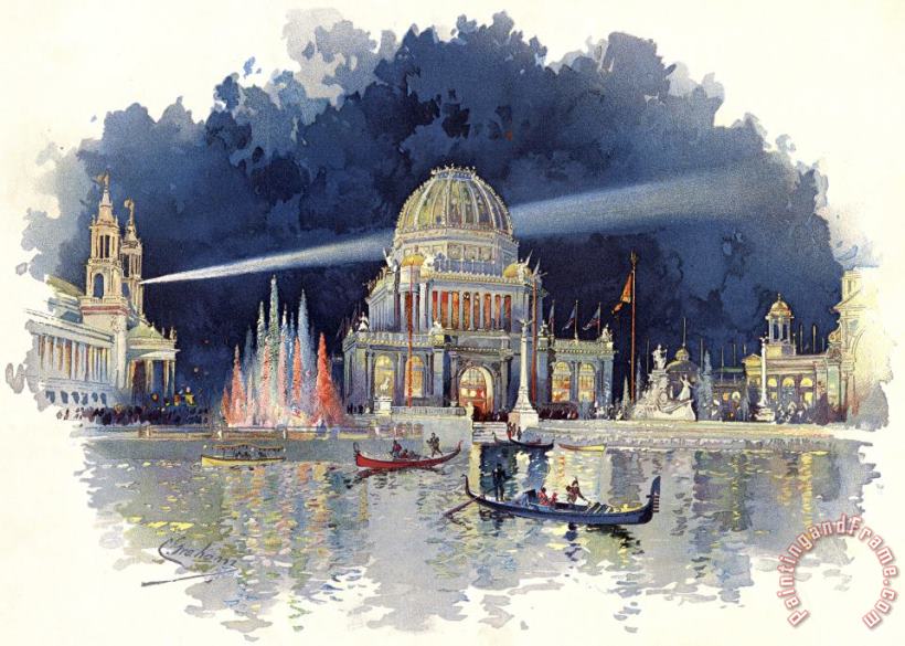 Charles Graham At Night in The Grand Court, From The World's Fair in Water Colors Art Painting