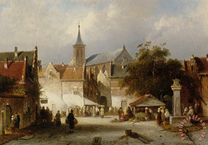 Charles Henri Joseph Leickert A Busy Market in a Dutch Town Art Painting