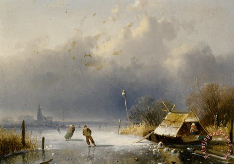 Charles Henri Joseph Leickert Landscape with Figures on The Ice Art Painting