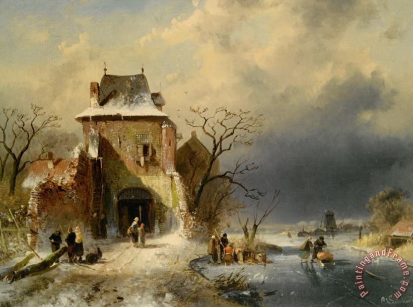 Charles Henri Joseph Leickert Winter Scene with Figures Art Print