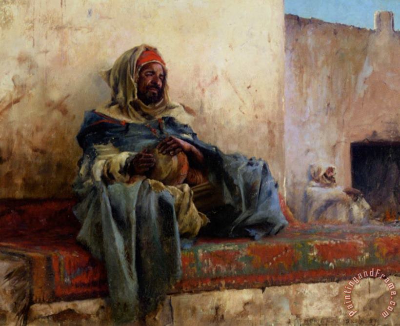 Charles James Theriat Playing The Derbakeh, Biskra Art Painting
