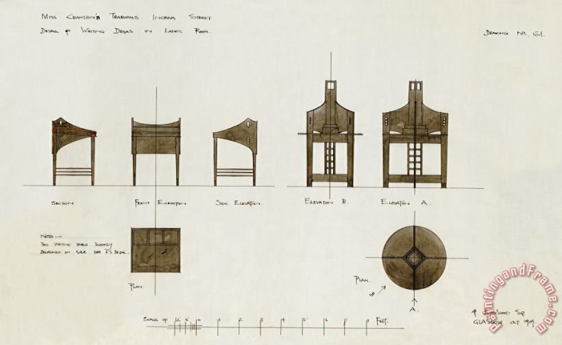 Charles Rennie Mackintosh Designs for Writing Desks Art Print