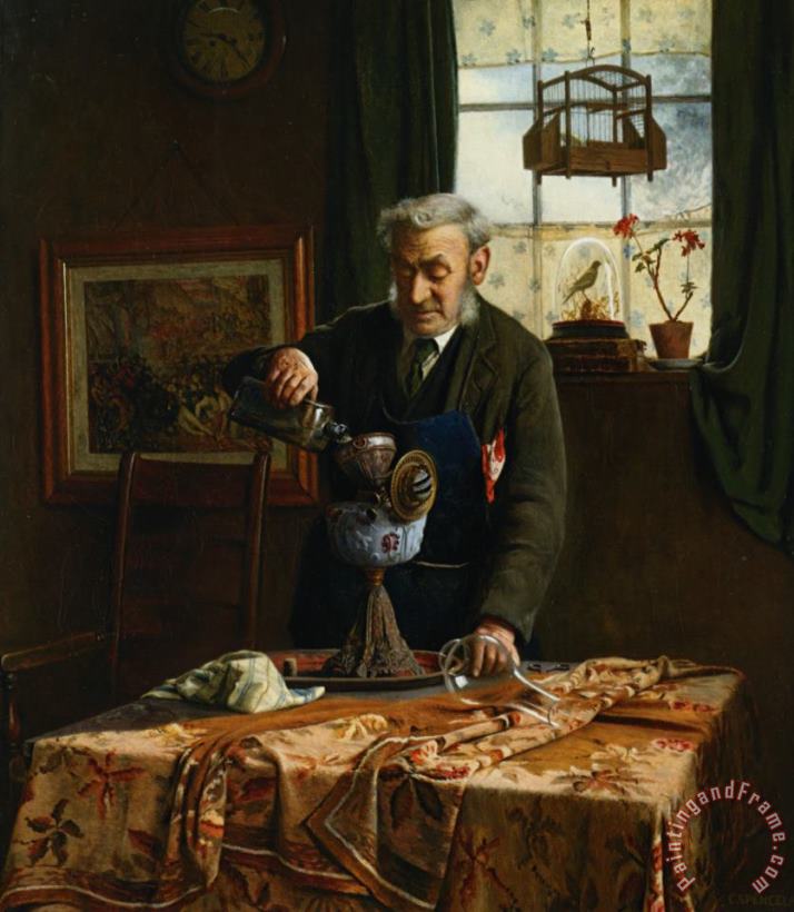 Charles Spencelayh Filling The Lamp Oil Art Painting