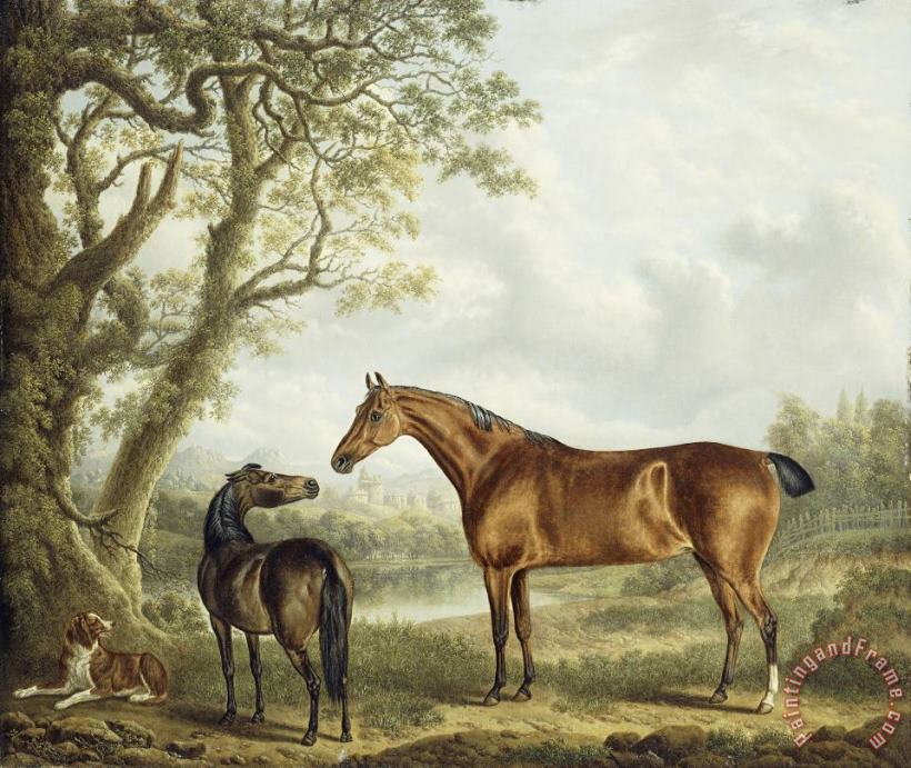 Charles Towne Hunters And a Spaniel in an Extensive Landscape Art Print