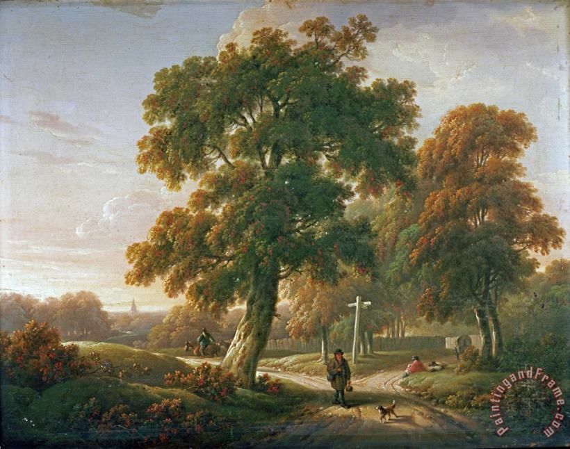 Charles Towne Travellers at a Crossroads in a Wooded Landscape Art Painting