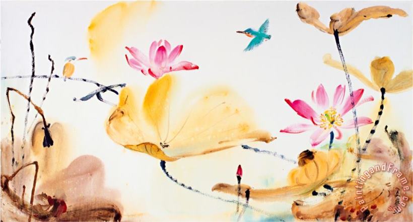 Autumn Lotus painting - Chi Wen Autumn Lotus Art Print