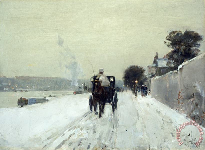 Along The Seine, Winter painting - Childe Hassam Along The Seine, Winter Art Print